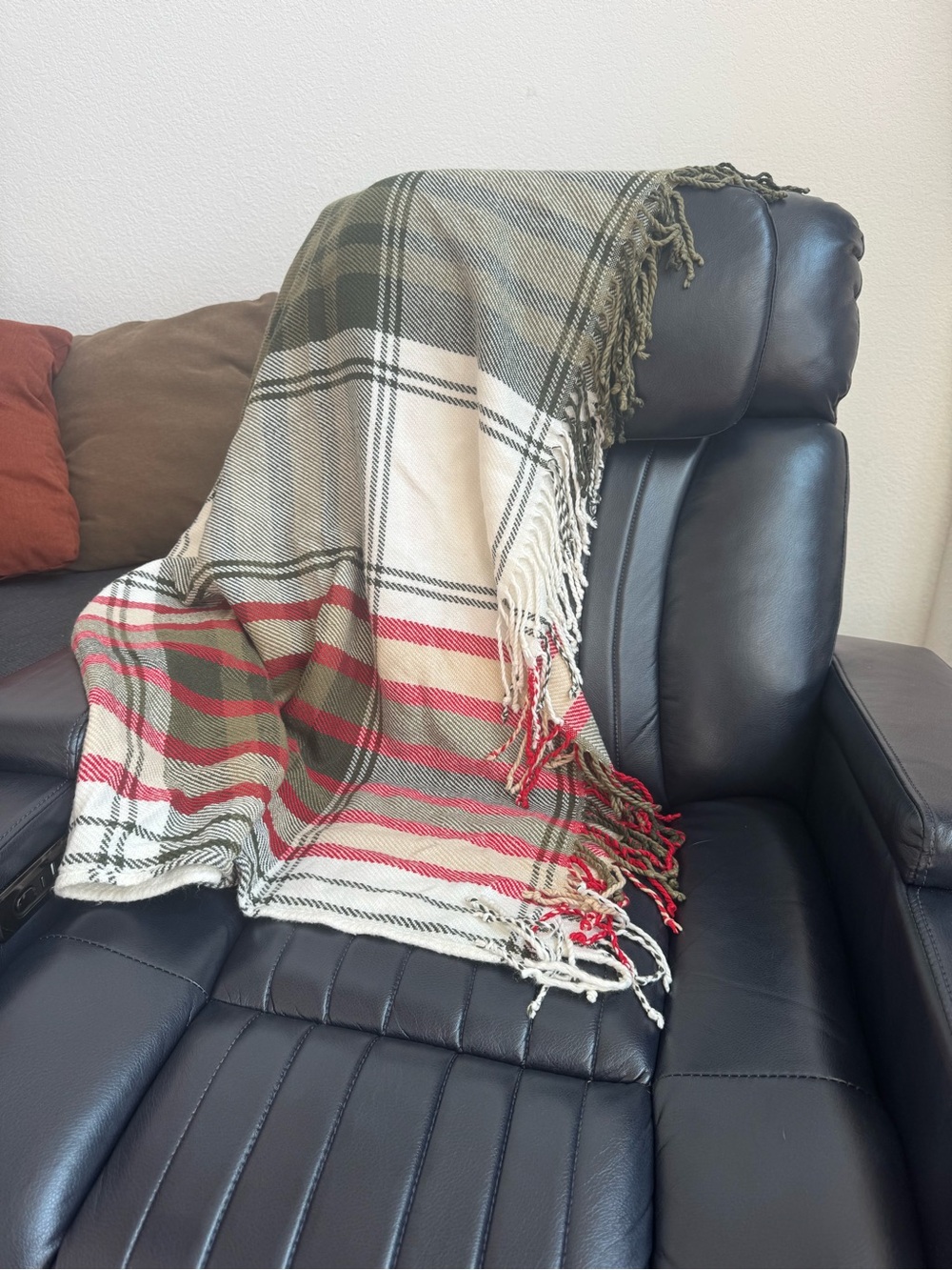 Hearth & Hand with Magnolia Plaid Throw in Olive Green, Red, & Cream - Picture 4 of 10